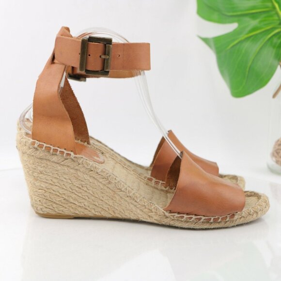 Sundance Picon Womens Sandal Size 9.5 Tan Cognac Wedge Espadrille Ankle Strap - Picture 4 of 12